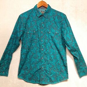 Roper Boys Mens SS Pearl Snap Button Shirt Sz.XL (16-18) Blue/Paisley/Western